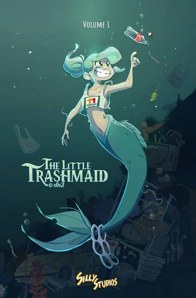 The Little Mermaid after being polluted by marine debris